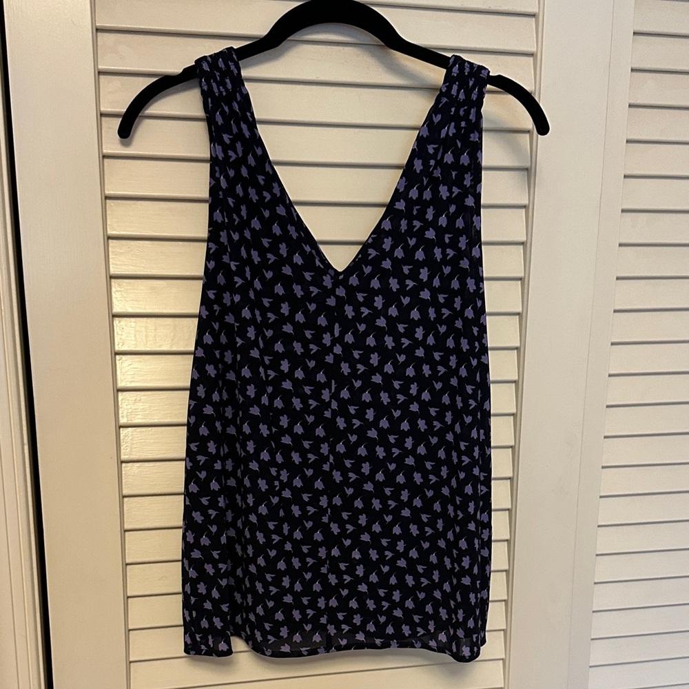 CAbi Navy and Lavender Patterned Blouse